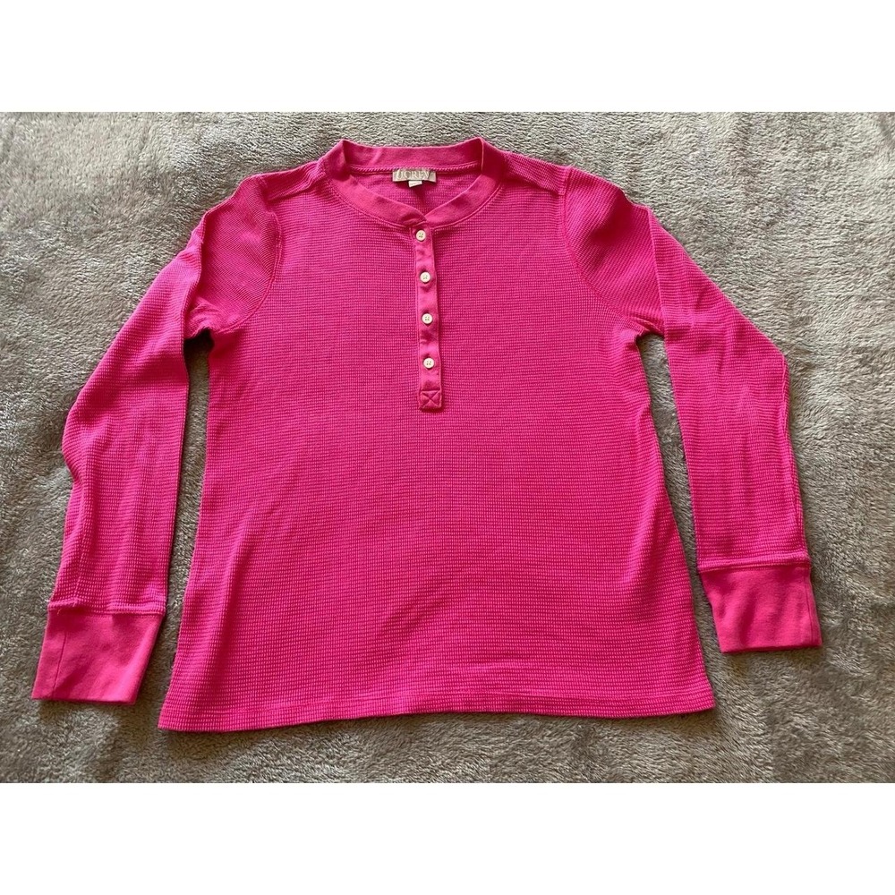 J Crew Waffle Knit Henley Pink Longsleeve Top Large s65